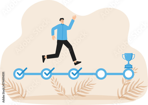 Tracking achievements during a project or work process, progress or path to achieve goals, strategic business planning concept

