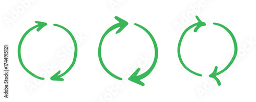 Set of hand drawn recycle arrow icon Recycling resources symbol Reuse of materials, zero waste, green environment, saving the planet