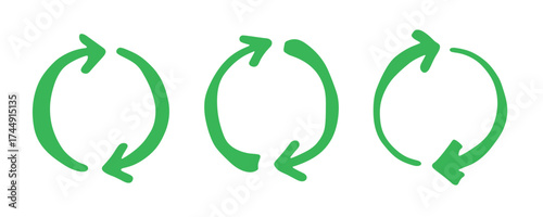 Set of hand drawn recycle arrow icon Recycling resources symbol Reuse of materials, zero waste, green environment, saving the planet