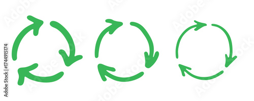 Set of hand drawn recycle arrow icon Recycling resources symbol Reuse of materials, zero waste, green environment, saving the planet