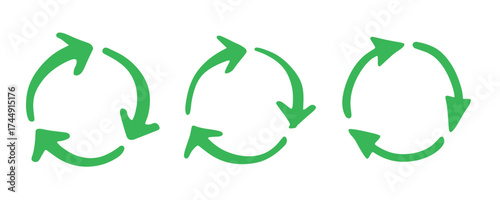 Set of hand drawn recycle arrow icon Recycling resources symbol Reuse of materials, zero waste, green environment, saving the planet