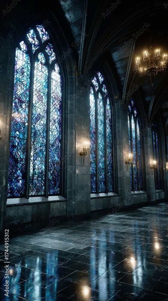 Fototapeta premium Majestic stained glass windows in a grand hall