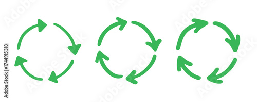 Set of hand drawn recycle arrow icon Recycling resources symbol Reuse of materials, zero waste, green environment, saving the planet