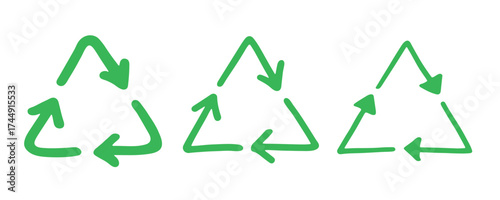 Set of hand drawn recycle arrow icon Recycling resources symbol Reuse of materials, zero waste, green environment, saving the planet