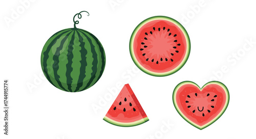 A collection of sweet summer watermelons and juicy slices.