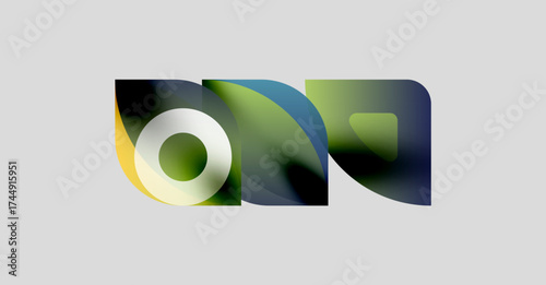 Abstract design features overlapping colorful shapes. Gradient hues create dynamic visual effect. Modern, minimalist composition.
