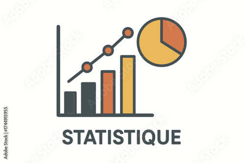 Colorful bar and pie chart with statistical icons in flat design
