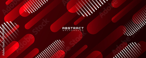 Abstract red geometric background with diagonal rounded lines and white stripes, modern futuristic layout for banner, poster, digital presentation, web design, and corporate template