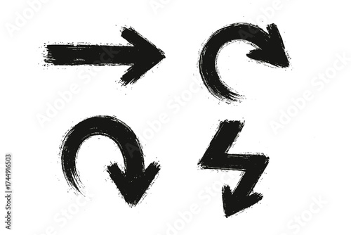 Black brushstroke arrows: directional symbols with artistic flair