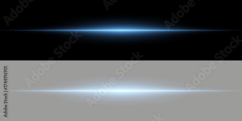 Bright horizontal beam of light on black background. Glowing laser effect creating futuristic and sci-fi aesthetics.
Suitable for technology, energy, speed and digital design themes.
