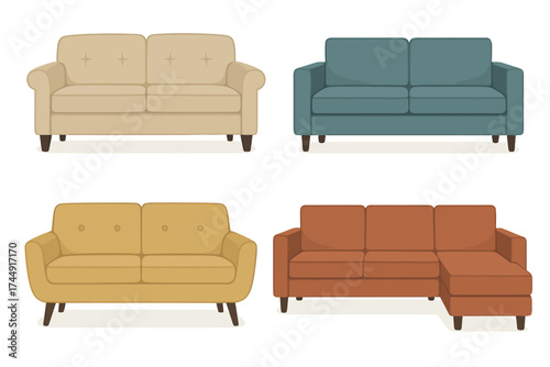 Collection of stylish modern sofas in various colors and designs