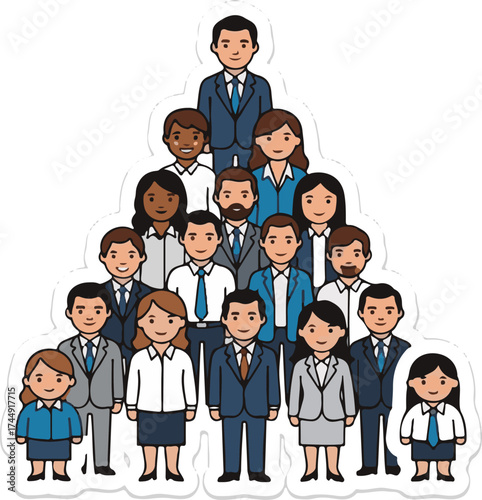 Diverse Group of Smiling Business Professionals in a Hierarchical Pyramid Structure