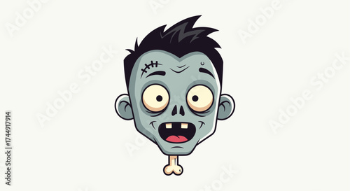 Cartoon zombie head with a silly expression and falling jaw.