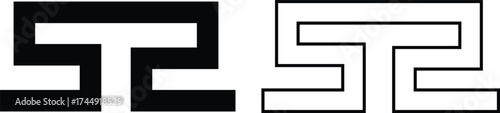 Greek key border icon set in flat and outline styles. Ancient meander pattern symbol, geometric frame design elements, seamless ornamental art decoration and classic greek design vectors illustration.