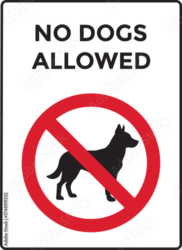 No dogs allowed warning sign with red prohibition circle and black dog silhouette