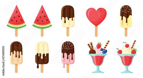 A collection of refreshing frozen treats on a sunny day.