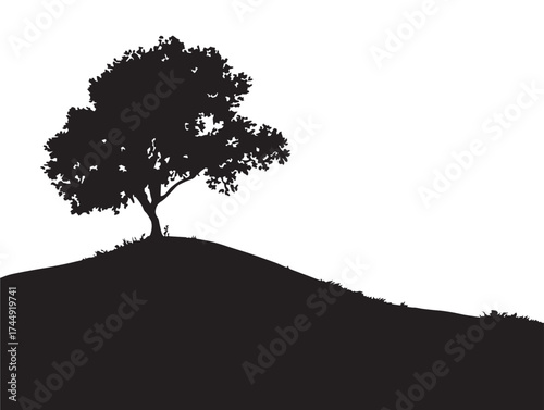Tree Silhouette On Hilltop Under Warm Evening Glow