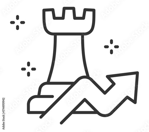 Chess rook with growth arrow symbolizing strategic business development