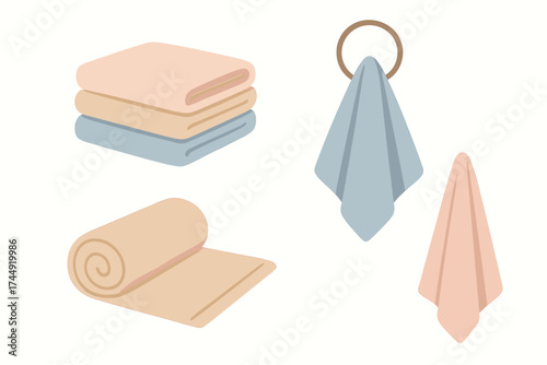 Minimalist towel set: pastel bath and hand towels in soft beige and blue