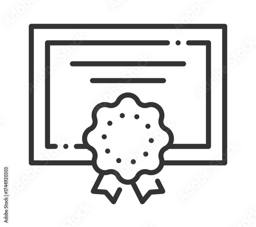 Certificate with award ribbon icon representing achievement and recognition in education or business
