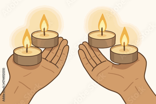Hands holding lit candles in peaceful gesture of hope and unity