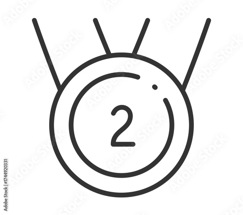 Outline icon of second place medal with question mark for quiz concept