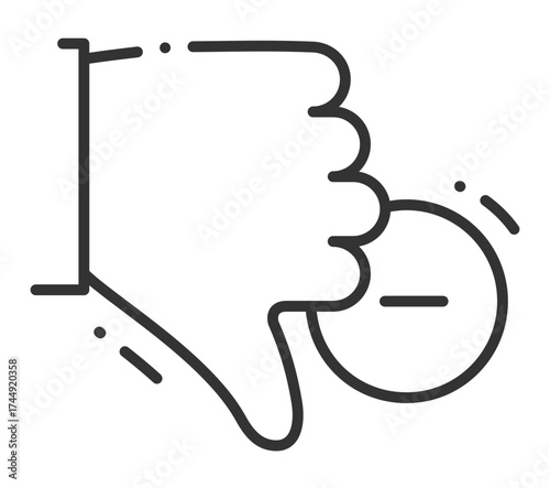 Outline of a disliked hand gesture with thumb down icon