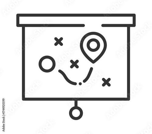 Location marker on map with x symbols indicating points of interest
