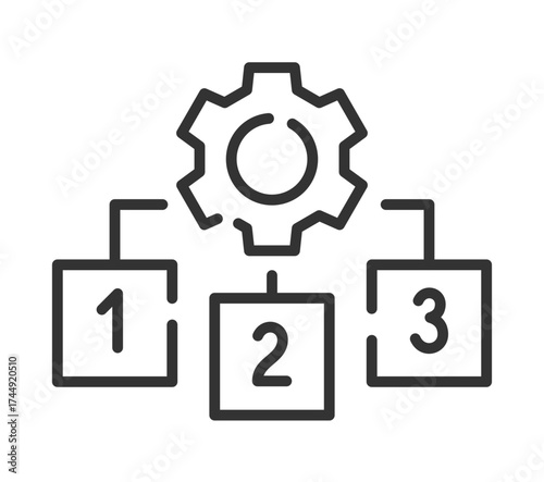 Hierarchical structure diagram with gear and numbered options