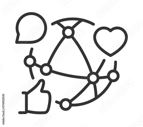 Social media connection icons in simple line art style