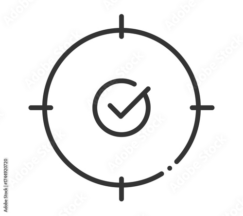 Accuracy icon with checkmark in crosshairs: precise target symbol