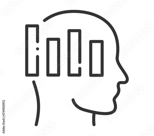 Human head silhouette with bar graphs inside symbolizing data analysis concept