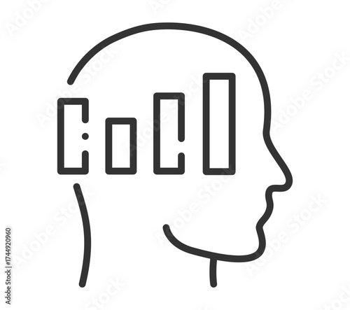 Human head silhouette with bar graph design representing ideas and knowledge