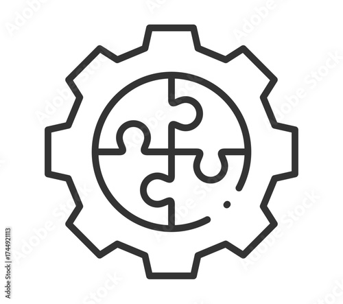 Gear puzzle icon representing teamwork and problem solving concept