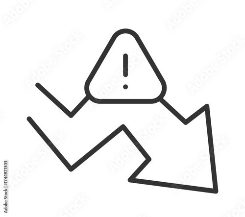 Caution warning sign on financial downturn graph