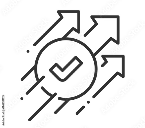Growth arrows and checkmark icon indicating success and progress in business concept