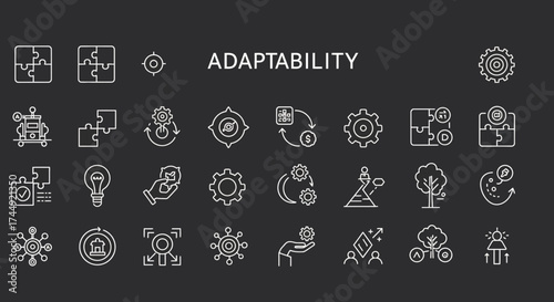 Visual representation of adaptability, flexibility and resilience icons design