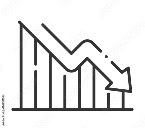 Graph showing downward trend with arrow and bar chart