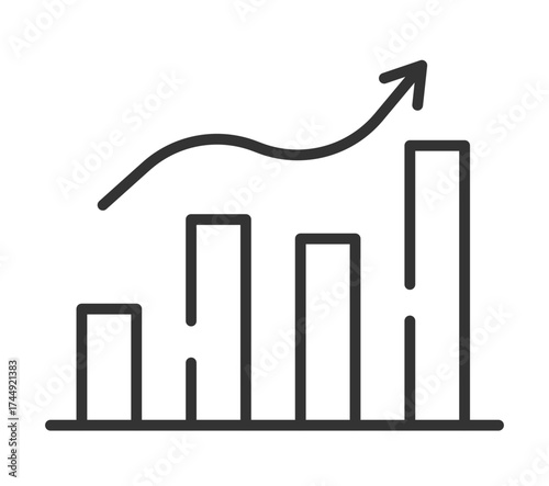 Increasing bar chart with upward arrow indicating growth and progress