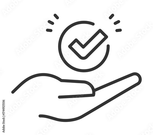 Hand holding check mark icon illustrating success and assurance