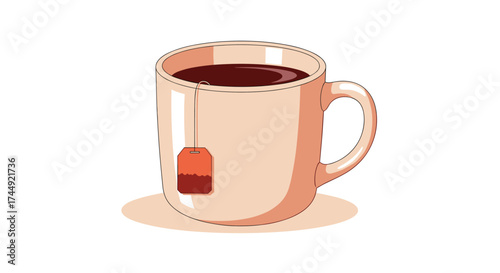 A steaming cup of tea sits on a saucer with a tea bag.