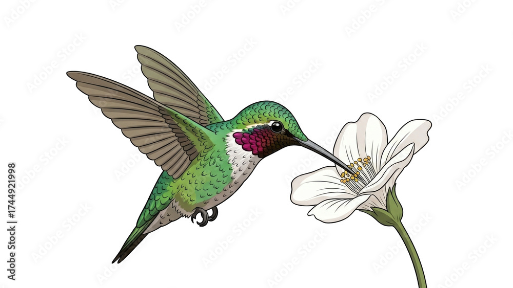 Obraz premium Hummingbird Feeding on Flower in Vibrant Nature Scene