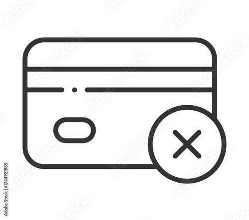 Simple black and white credit card icon with magnifying glass