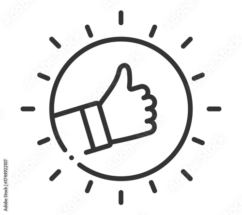 Thumbs up icon with radiating lines in minimalist style