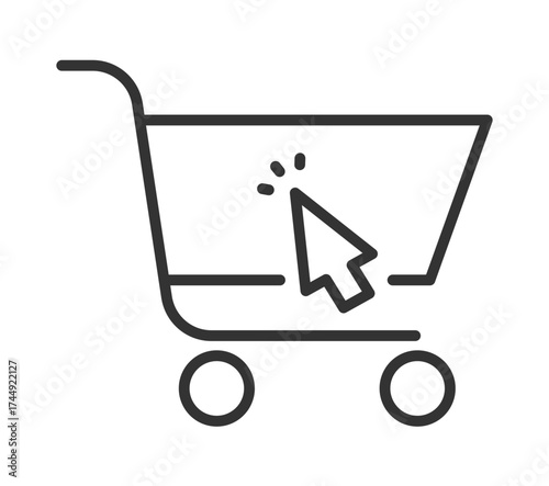 Shopping cart icon with cursor click for e-commerce and online retail concept