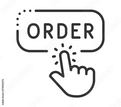 Minimalist finger icon tapping order button in black and white