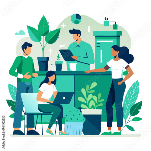 Diverse team in a sustainable modern office meeting room