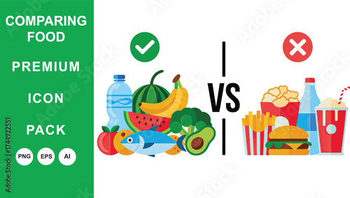 Healthy Eating vs. Unhealthy Eating:  A Comparison of Food Choices Illustrated