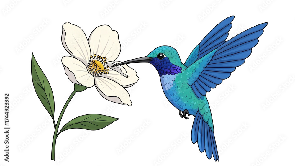 Fototapeta premium Hummingbird Feeding on Flower with Nature Background