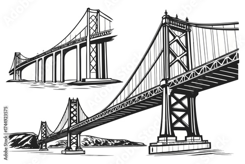 Golden Gate Bridge silhouette over the water in San Francisco, California.